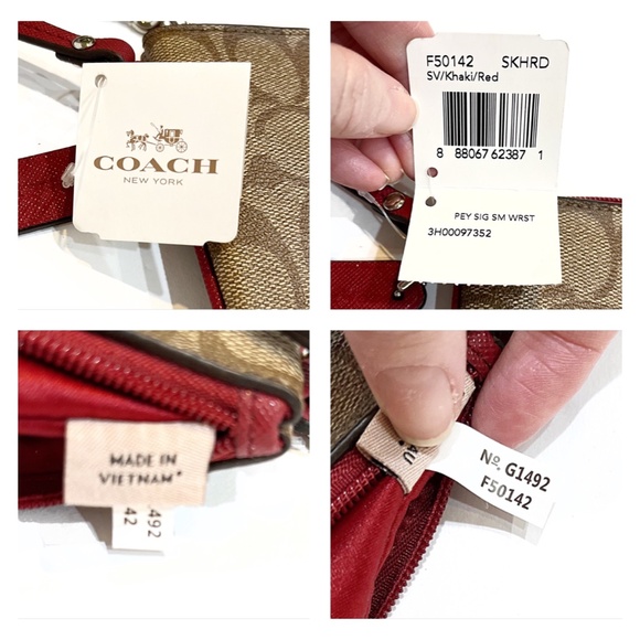 NWT Coach Khaki/Red Peyton Signature Small Wristlet - Picture 13 of 14